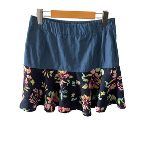 MONTE CERVINO Floral Denim Mini Skirt M Side Zipper Festival Cottagecore
